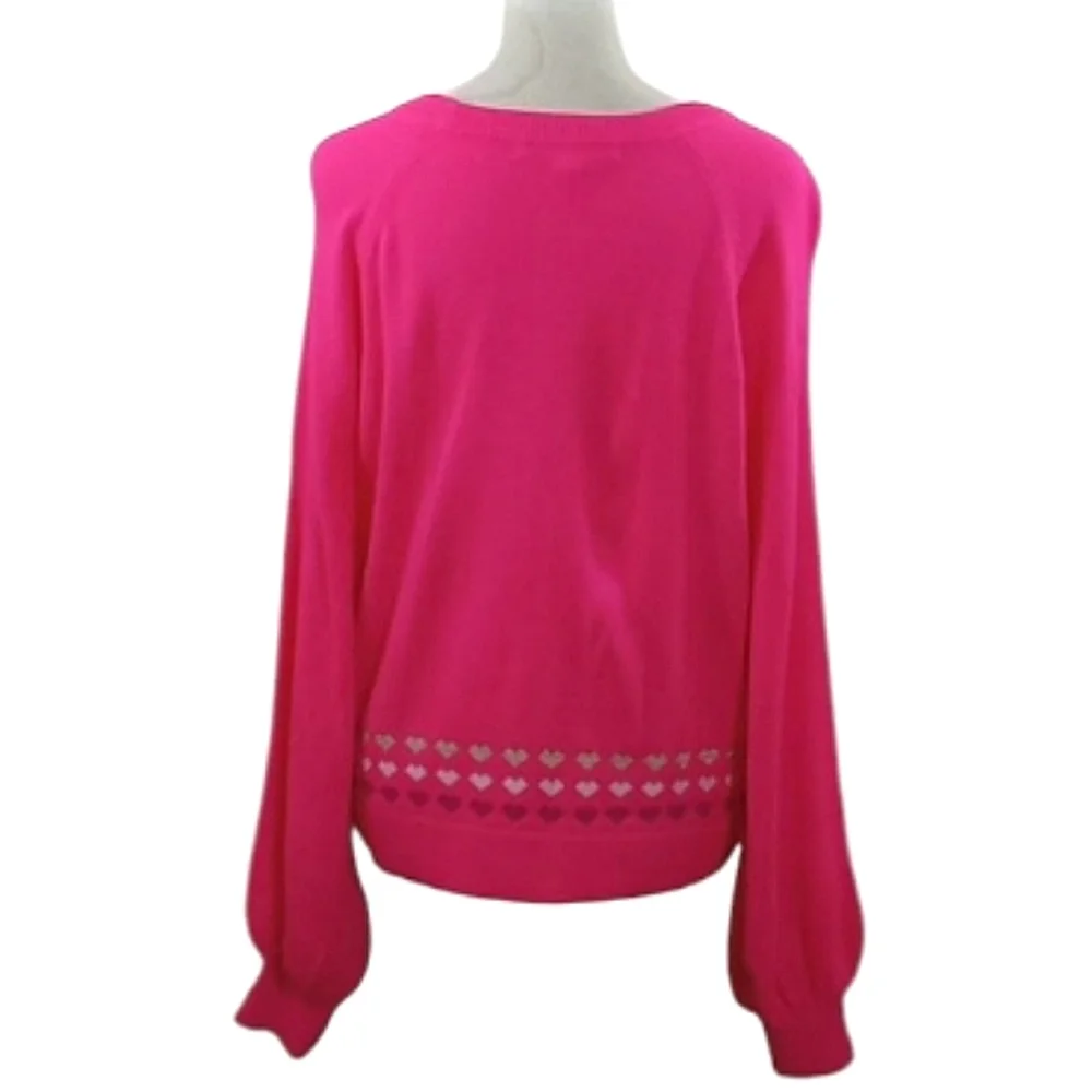 Lilly Pulitzer Alyona Sweater Pink Grenadine Heart Knit Crewneck Balloon Sleeve